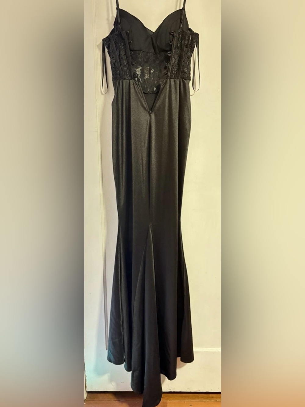 Windsor Black Lace Corset Maxi Dress Satin Cowl Neck Strappy Size S